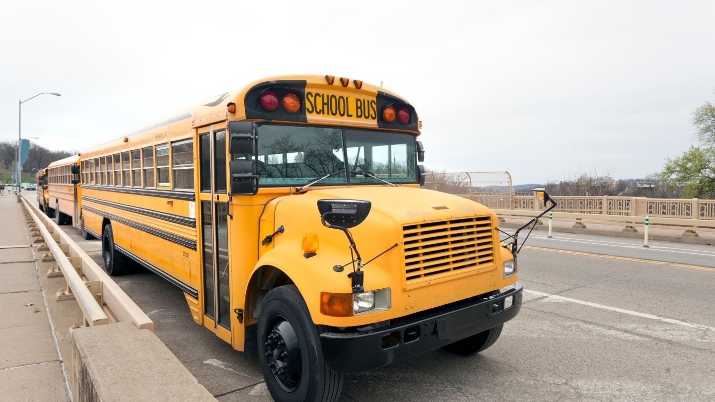 School Bus On A Bridge
